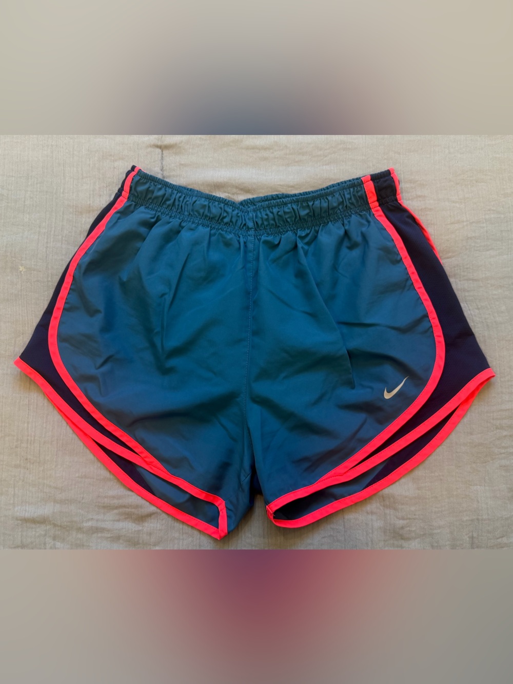 Nike Teal Athletic Shorts with Neon Pink Trim